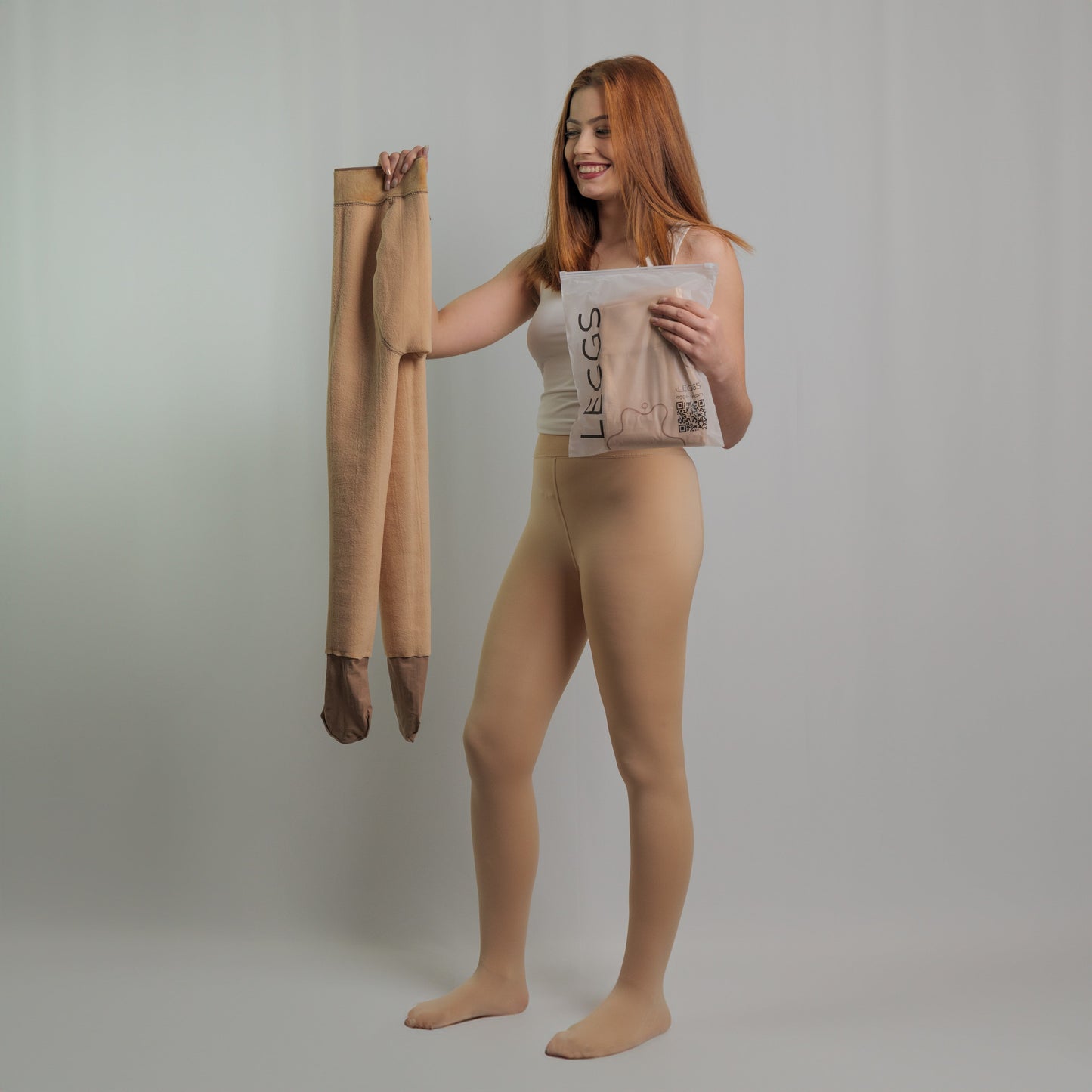 Collant Thermique Doublé en Polaire Beige